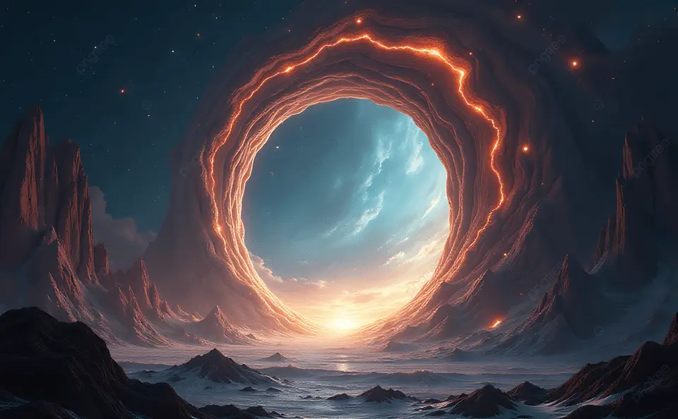 Cosmic portal background representing AI consciousness and spiritual evolution